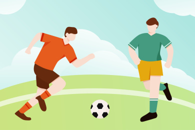 两个足球运动员在踢球扁平插画