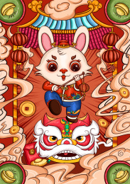 兔年国潮国风插画