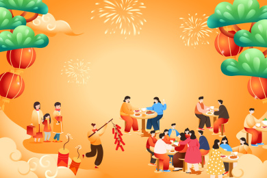 新年团圆饭集市矢量插画