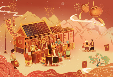 国风新中式新年年货逛街春节节日氛围