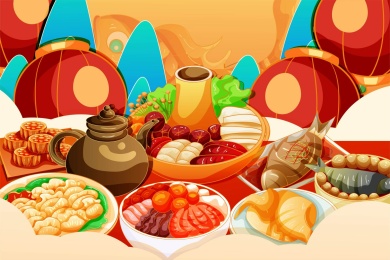 矢量手绘春节年夜饭插画