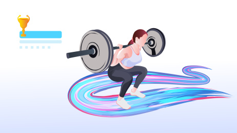 女孩在做杠铃操的健身瘦身运动插画