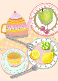 水果茶壶格子桌布