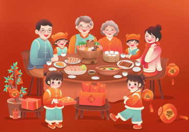 一家人吃团圆饭插画