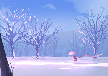 雪中奔跑插画
