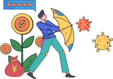 拿着伞的男人抵抗病毒入侵保护财产安全