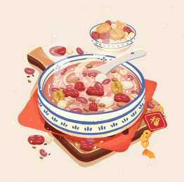 手绘腊八节腊八粥美食插画元素