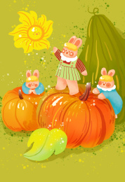 三只兔子秋天南瓜插画