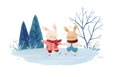 小兔子冬天溜冰兔年小雪大雪冬至节气插画