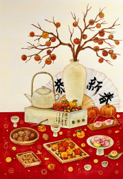 新年除夕围炉煮茶年货插画