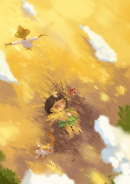 小女孩躺在金色的麦地里