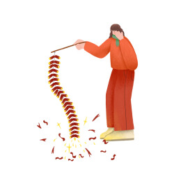 新年元宵节放鞭炮的女生插画人物元素