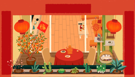 新年家庭客厅阳台房屋布置