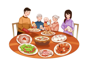 一家人吃年夜饭过新年迎新春一起吃团圆饭