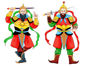 一对门神古装人物横眉冷对手拿兵器刀剑