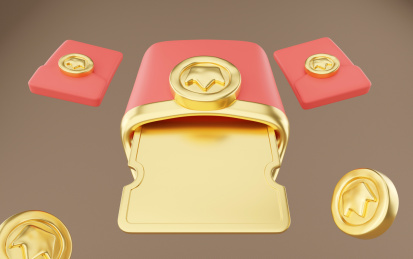 装着优惠券倒立打开的节日活动红包组合