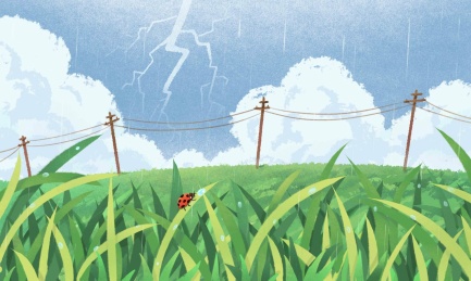 中国风传统文化惊蛰节气传统田野甲壳虫草丛