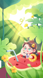 小清新可爱夏日西瓜女孩插画