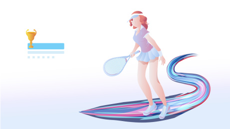 女孩在打网球运动插画