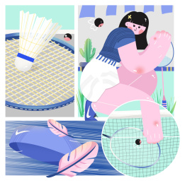春季运动羽毛球扁平插画