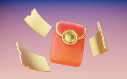 3D红包边上环绕金色优惠券促销活动素材