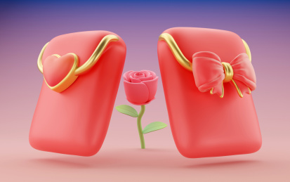 3D爱情蝴蝶结红包与心形红包玫瑰花组合