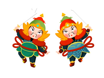 一对门神过新年迎新春对联古装门神手拿刀