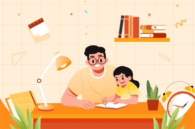 家里补课场景插画