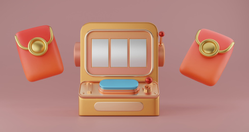 三维立体金色卡通游戏抽奖老虎机与红包 