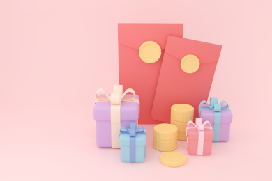 3d渲染庆祝活动红包礼物插画