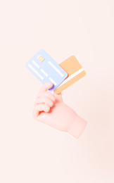 卡通手里拿着银行卡3D渲染