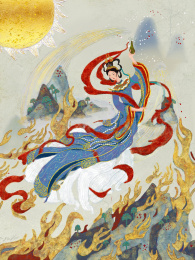 仿岩彩插画-九尾狐