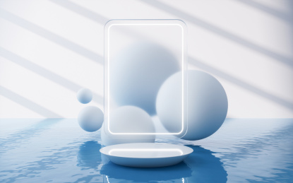 室内水面与展示台3D渲染