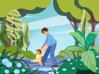 父亲节父子公园学走路插画