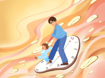 父亲节父子学走路时光流淌插画