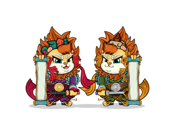 国潮门神狮子手绘矢量插画