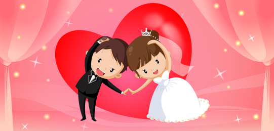 幸福新郎新娘婚礼庆典插画矢量图