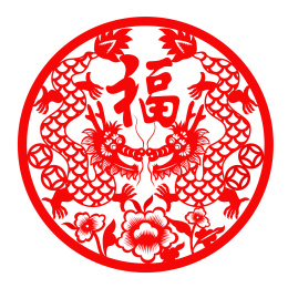 龙年春节窗花剪纸插画