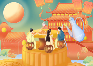 中秋节团圆插画设计