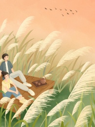 白露二十四节气芦苇荡插画