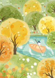 风景水彩肌理插画