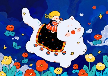 治愈插画猫咪带我一起飞吧