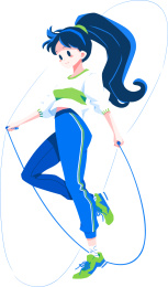 一个女生在做跳绳锻炼