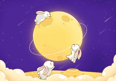 中秋国潮素材背景云月亮月球上兔子玉兔海报