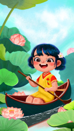 中国风二十四节气小暑大暑处暑手绘商业插画