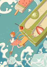 小姐姐在水果和棒冰的海洋中奔跑