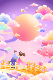 七夕节牛郎织女矢量插画