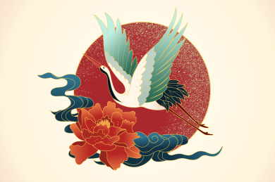 中国风仙鹤飞舞矢量插画