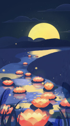 中元节祈福放河灯