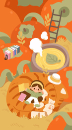 秋季节气一堆柿子橘猫和女孩